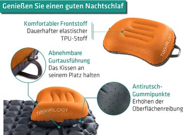 Трекологічна надувна подушка Aluft 2.0 для подорожей і кемпінгу, стислива, компактна, надувна, зручна, ергономічна подушка для підтримки шиї і попереку (Aluft 2.0 (Помаранчевий))