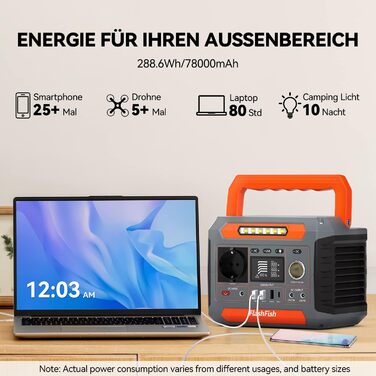 Портативна електростанція FF FLASHFISH P66, 288,6 Втгод/78000 мАгод, 260 Вт змінного струму, стрибок напруги 520 Вт, 2xDC, 4xUSB, світлодіод, резервне живлення