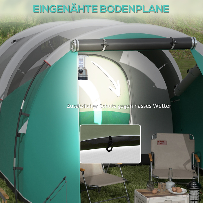 Намет Outsunny Tunnel Camping Tent для 5 осіб Сімейний намет з 2 кімнатами та сумкою для перенесення 3000 мм водяний стовп у зеленому кольорі для саду