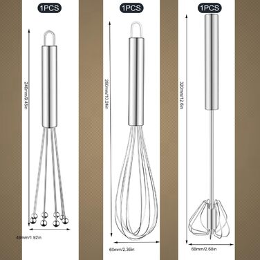 Набір віночків з нержавіючої сталі 3 шт. в т.ч. кулястий віночок, гнучкий віночок, перловий напівавтомат, високоякісний віночок, для тіста, для збивання, сріблястий