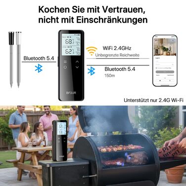 Бездротовий термометр для м'яса з Bluetooth та Wi-Fi, 2 зонди, 6 сенсорів, водонепроникний, точність ±0,1°C, для гриля, духовки, жарки – BF-80