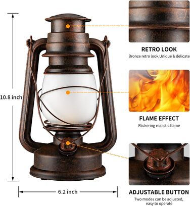 Світлодіодний ліхтар вінтажний штормовий ліхтар, мерехтливе полум'я з двома режимами освітлення, лампа на батарейках з пультом дистанційного керування, водонепроникний для внутрішнього саду на відкритому повітрі, кемпінгу, патіо, ганку, 2 шт. и міді