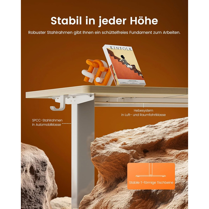 Електричний регульований стіл ErGear 160x80 см з пам'яттю, для дому та офісу, з'єднувальна панель 120x60 см, світле вінтажне дерево