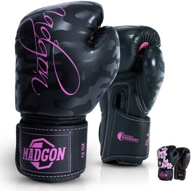 Жіночі боксерські рукавички преміум-класу MADGON - жіночі рукавички для кікбоксингу, бойових мистецтв, ММА, спарингу, Муай Тай, боксу, камуфляж на 10 унцій / рожевий