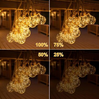 LED гірлянда сонячна для вулиці 10м, 16+1 G40, регульована яскравість, 3 режими, пульт дистанційного керування, вологостійка, тепле біле світло, для саду, балкону, декору вечірок