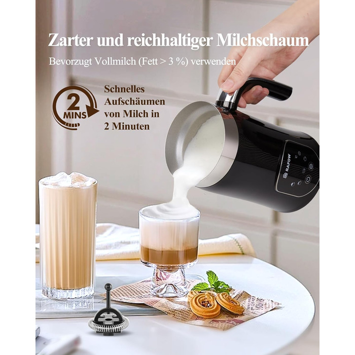 Електричний спінювач молока 5 в 1 з LED-дисплеєм, 350 мл - для капучино, лате, гарячого шоколаду