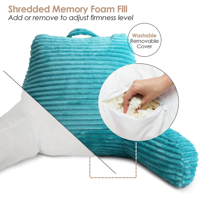 Lesekissen Clara Clark для дорослих: спинка для читання в ліжку, м'яке крісло-подушка з підлокітниками та кишенями, сріблястого кольору