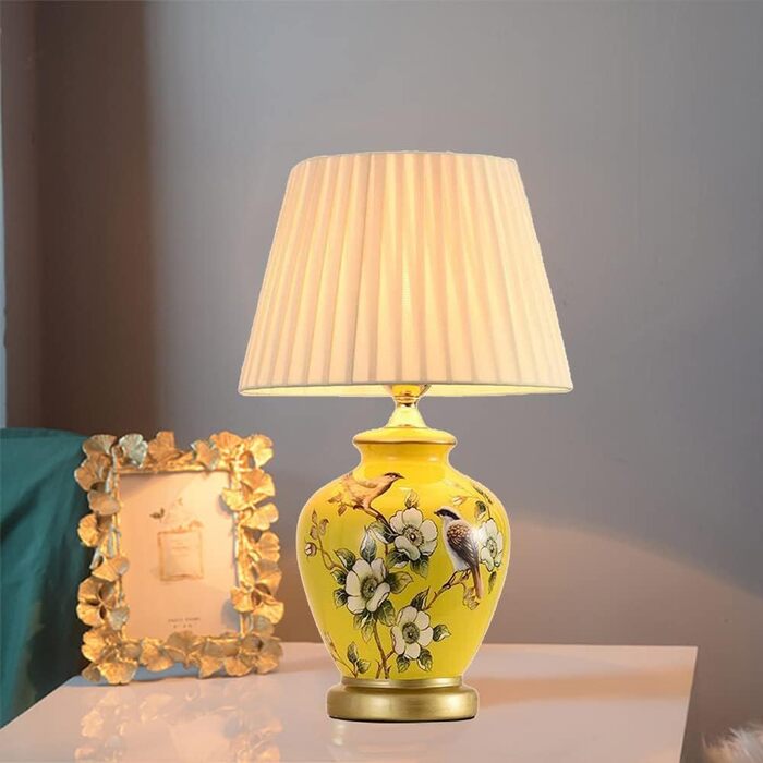Керамічна настільна лампа Mengjay: настільна, нічна, для читання, у вітальню (білий/жовтий)