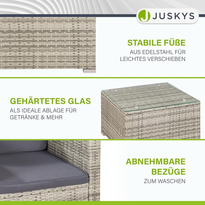 Садовий набір меблів Juskys Polyrattan Punta Cana для 4-5 осіб: диван, крісло, пуф, стіл, подушки - Чорно-сірий (меланж / темно-сірий)