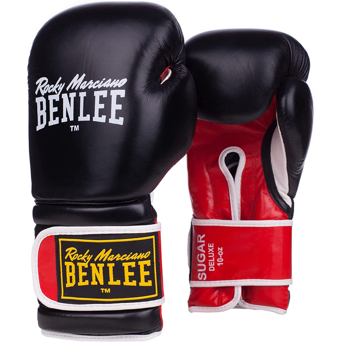 Боксерські рукавички Benlee зі шкіри Sugar Deluxe 14 унцій чорний / червоний