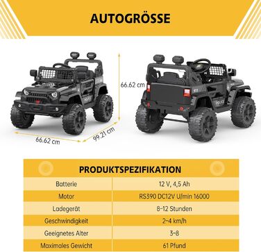 Дитячий електромобіль 12V з пультом, амортизацією, LED, Bluetooth, 2 швидкості, для дітей 3-8 років (білий/чорний)