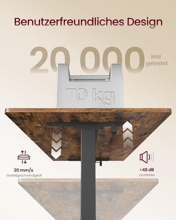 Стол для роботи VASAGLE з регулюванням висоти, 160 x 80 см, з підставкою для монітора, шухлядою та USB-C, нагадування про рух, для офісу, вінтажний коричневий