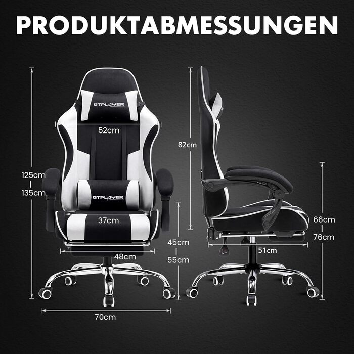 Ігровий крісло GTPLAYER з підніжкою та масажем, білий, тканинний