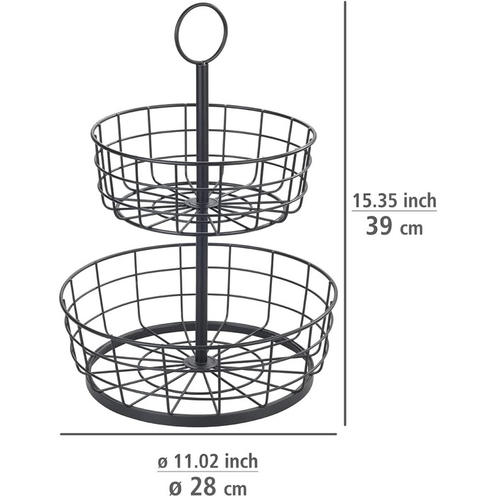 Двоярусна кошик WENKO з декількома кошиками, 2-поверхове кухонне приміщення, кошик з фруктами в модному відкритому дротяному дизайні з порошковим покриттям