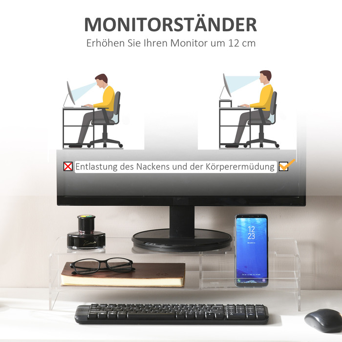 Підставка для монітора HOMCOM Screen Riser з відсіком для зберігання моніторів до 24 дюймів, ПК та ноутбука до 5 кг, акрил 50.8x19x12см