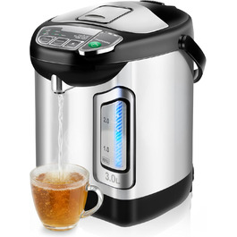 Електричний автоклав NutriChef 3L з дозатором гарячої води – нержавіюча сталь, безпечний кришка, безперебійний кран | Функція підігріву для глінтвейну, чаю, кави | Для комерційного та особистого використання | 1100W, компактний пристрій