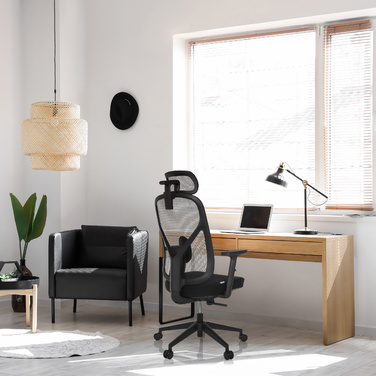 Офісне крісло / Крісло з поворотним механізмом RALOO ECO, сидіння з тканини / спинка з сітчастої тканини, чорного кольору, hjh OFFICE