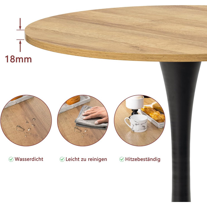 Круглий обідній стіл Cosy - 80x80x75 см, дуб + чорний, для кухні, вітальні, офісу