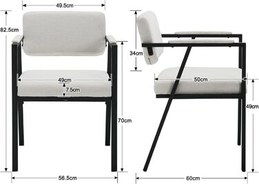 Стільці обідні Wahson, комплект з 2 шт. , льон, металевий каркас, м'які, з підлокітниками, бежевий