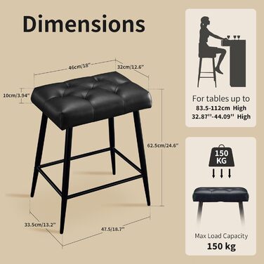 Набір з 2 барних стільців з мікрофібри, ретро дизайн, з підніжкою, висота 62.5 см, без спинки, для кухні, бістро, їдальні (сірий/чорний)