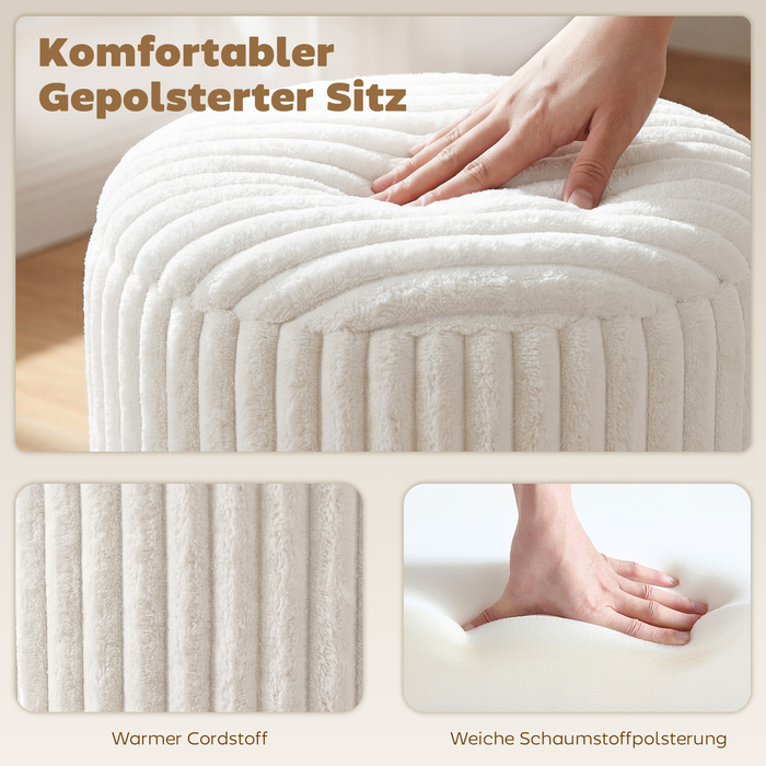 Пуф-комод з двосторонньою кришкою, сучасний велюровий пуф у стилі корду для вітальні та спальні, білий