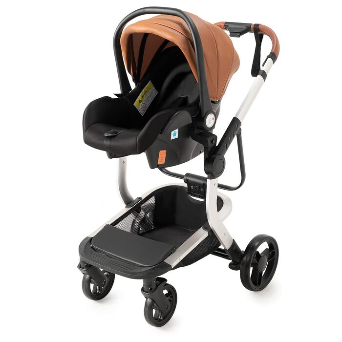 Дитяча коляска 3 в 1 PU-Leder L518 Khaki: Комфортна, багатофункціональна, з алюмінієвим шасі та комплектом (рюкзак, пеленатор)