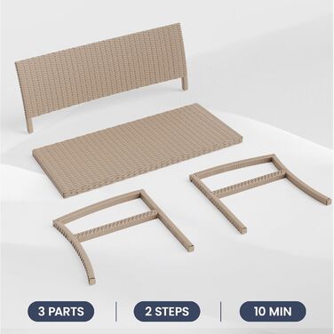 Садова лавка з поліротангу UDPATIO для тераси, балкону та саду, бежева (123x63x86 см, витримує до 320 кг)