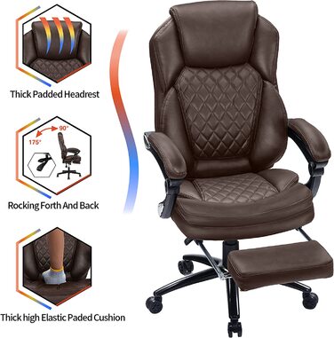 Керівницьке крісло KCREAM 9291 з підставкою для ніг до 250 кг коричневе