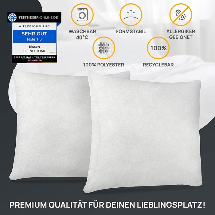 Набір з 4-х подушок з наповнювачем 50x50 см - внутрішня подушка для алергіків, яку можна прати при 40C - поліефірна подушка-вкладиш (60 символів)