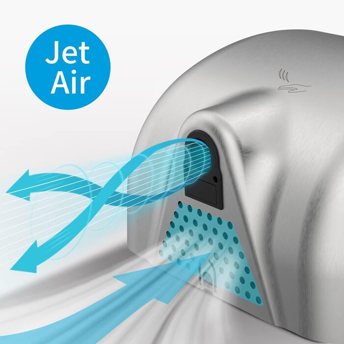 Електричний сушар для рук AnyDry 2800 Klassisch: автоматичний, швидкий (8-12 сек), настінний, з поліруванням, з нержавіючої сталі, 1400-1650W