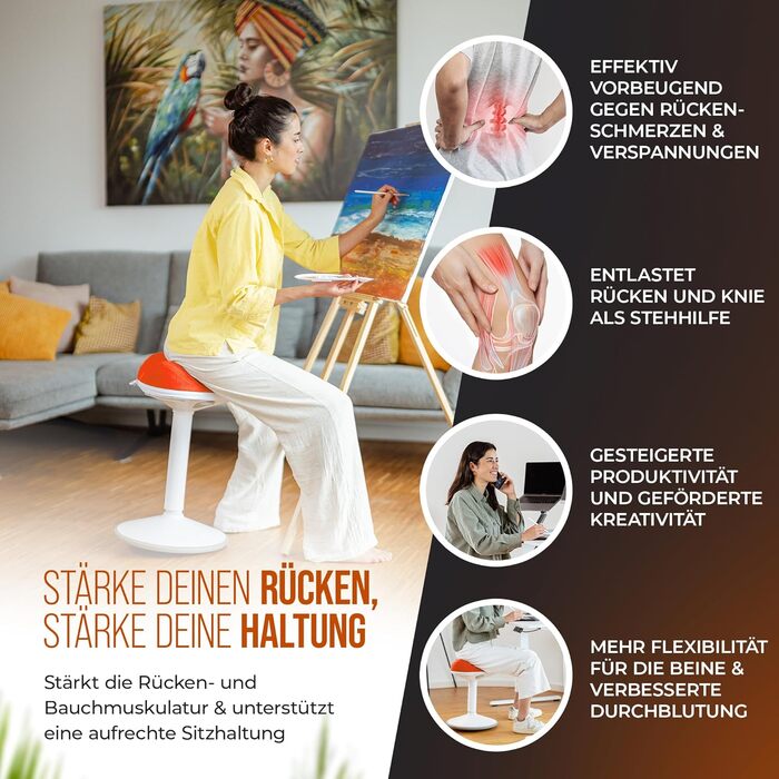 Офісний стілець SH-01 Zip з знімним чохлом | Ергономічний стілець-пуф | З сертифікатом IGR | Для роботи та відпочинку | З ефектом гойдання | Регульована висота 58-83 см (Чохол, Оранжевий)