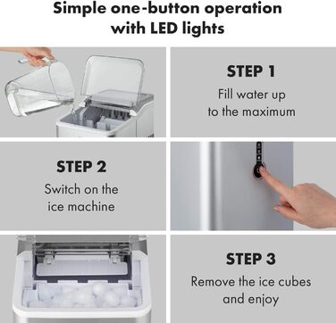 Машина для приготування льоду Klarstein Eiswürfelmaschine, 1.5L, 12 кг/день, срібна