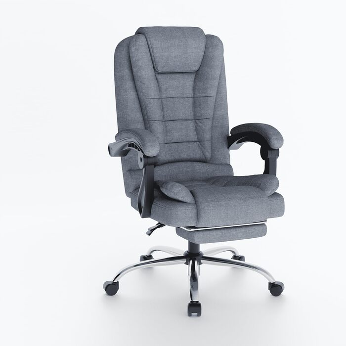 Офісний крісло Chefsessel з підлокітниками та регулюванням висоти, PU шкіра, сіре, з підставкою для ніг, ергономічне для дому та офісу