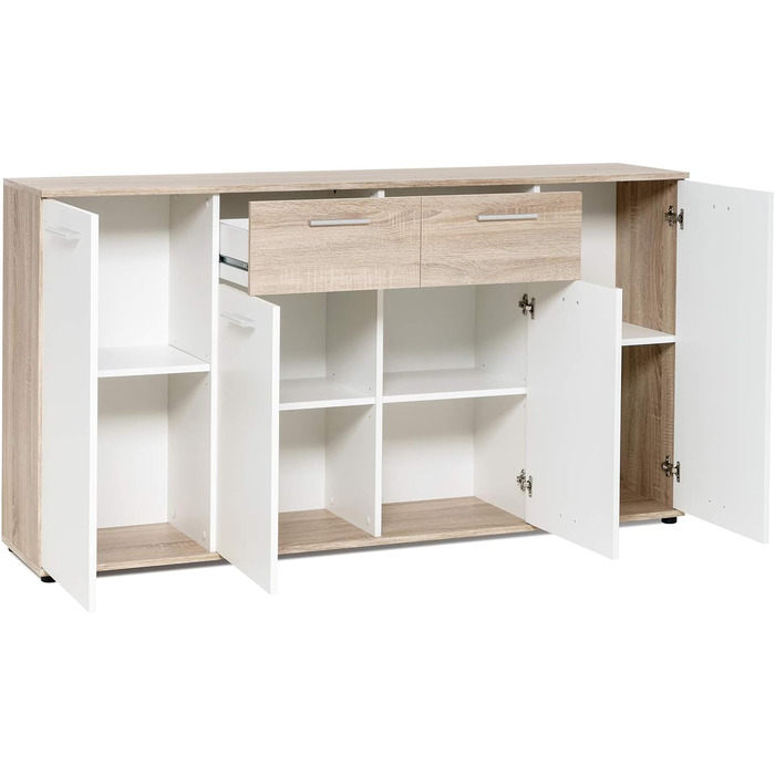 Буфет Jacklin Sonoma Oak/White - Сучасний комод з великою кількістю місця для зберігання, 160x85x35 см