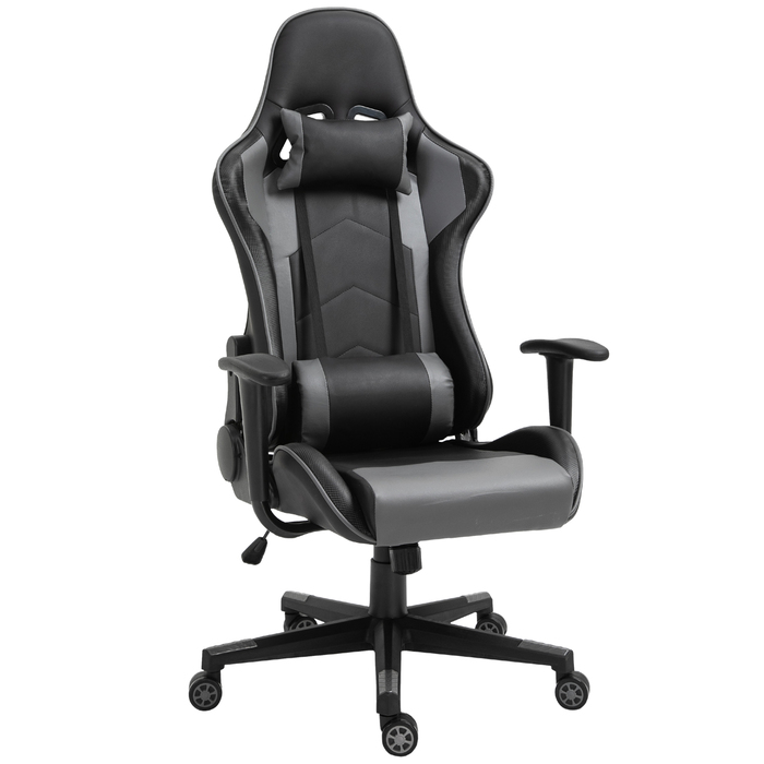 Крісло ігрове Vinsetto Ergonomic, поворотне, з екошкіри та піни, чорного кольору, розміром 67,5x74x126-136 см, для комфортної роботи та ігор.