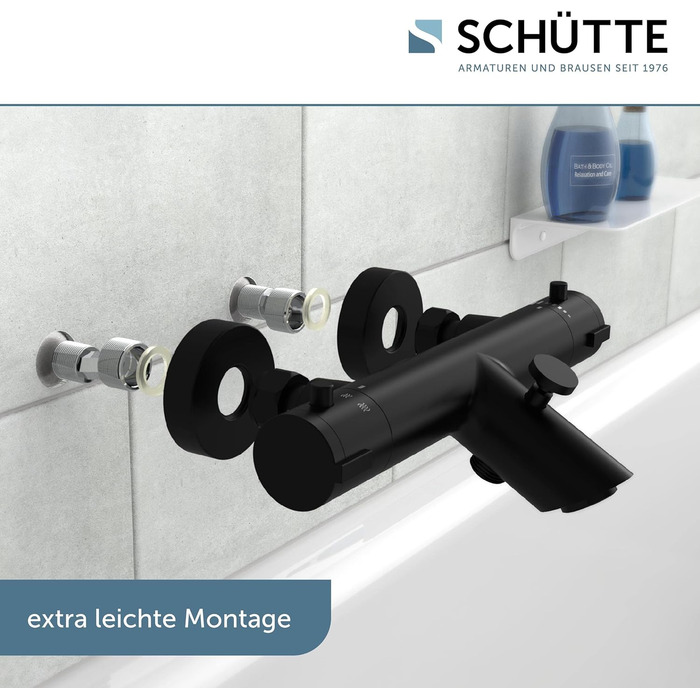 Змішувач для ванни Schütte London з термостатом, захист від опіків 38°C, хромований (чорний)