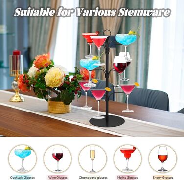 Стійка для келихів YCWF – 3 яруси, 12 келихів, для шампанського, коктейлів, маргарити (чорна)