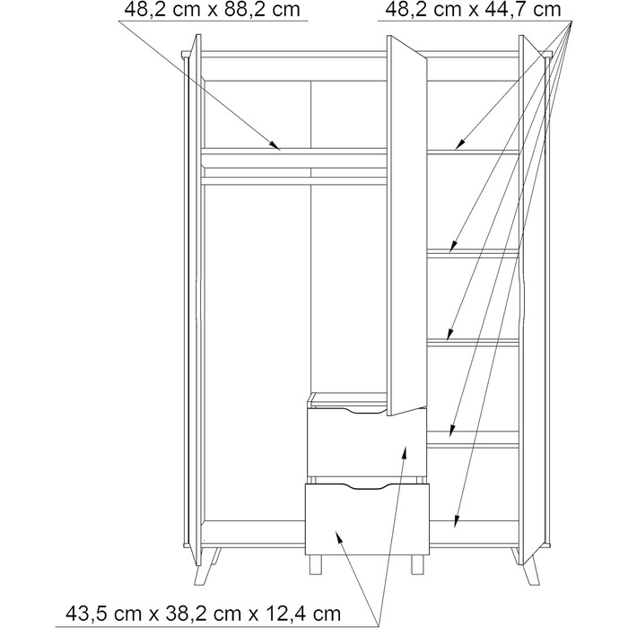 Шафа Forte VANKKA, дошка дуб/біла, 154.7x86.3x42 см, 2 дверцята, 2 шухляди