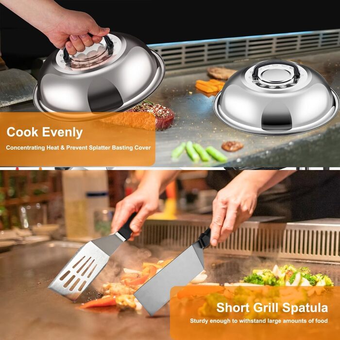 Набір гриль-посуду 19 предметів: аксесуари для гриля, прес для бургерів, лопатка, дзвоник, посуд для тепаньякі та гриля, нержавіюча сталь