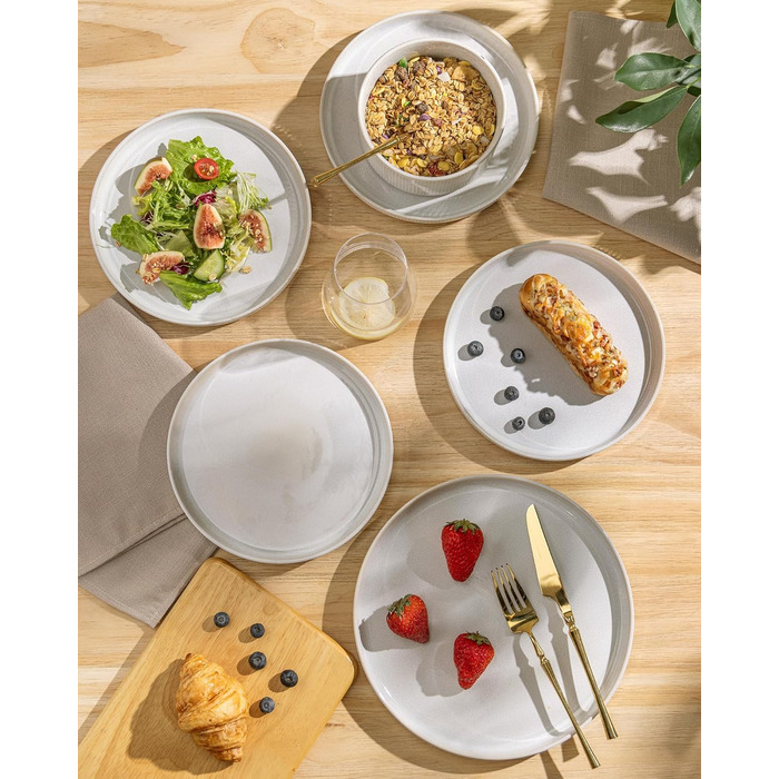 Набір посуду GBhome з каменю, 12 предметів, для 4 осіб, ручна робота, реактивна глазур, безпечний для мікрохвильової печі та посудомийної машини, включає тарілки та миски (Бежевий)