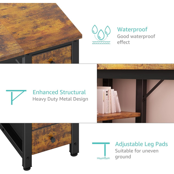 Комп'ютерний стіл Lufeiya з 4 шухлядами та полицями для зберігання, сучасний, простий дизайн, для дому, офісу, спальні, для студентів, ПК, 119,4 см, коричневий