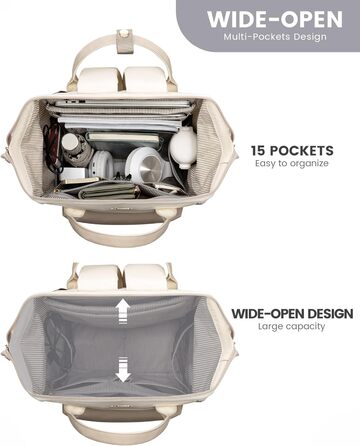 Сумка-рюкзак LOVEVOOK для жінок, 15.6 дюймів, для ноутбука, подорожей, роботи, школи, універу, офісу, водонепроникна, елегантна, бежева