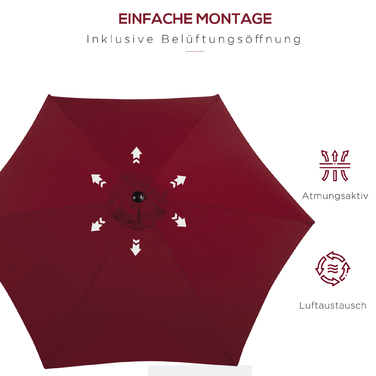 Парасолька Outsunny Archiculated Parasol Garden Parasol Market з ручною рукояткою Alu 2,6 м Діаметр 180 г/м² Поліестер червоний, ідеально підходить для саду та патіо