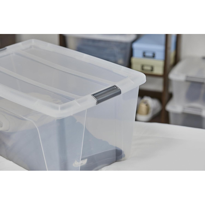 Коробка для зберігання з кришкою, набір з 4 шт. по 15 л, NTB-15, прозора, W39,5 x D29 x H18,5 см (прозорі / сріблясті ручки, 45 л / набір з 4 шт. )