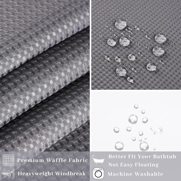 Тканинний душовий завіс з магнітними кріпленнями Snap Liner, 180x200 см (Сірий)