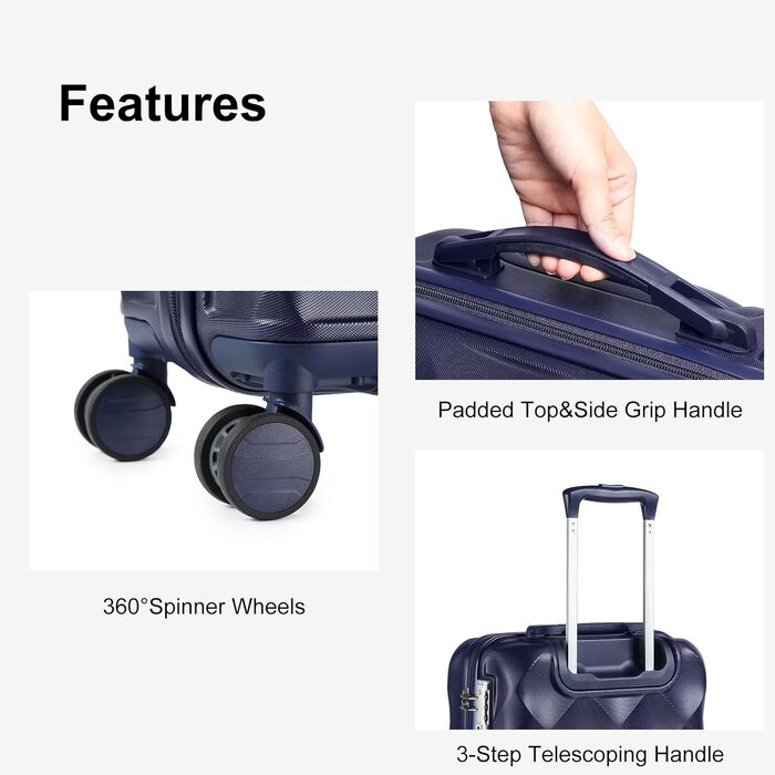 Набір валіз Sea Choice Hardshell 5шт: M, L, XL, + сумка та органайзер, TSA замок, 4 колеса, Рожеве золото (Dunkelblau)