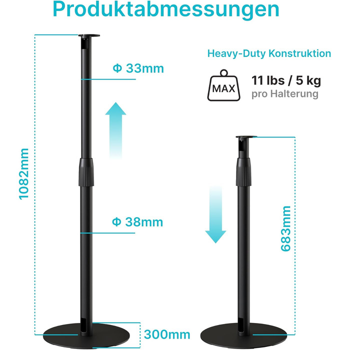 Підставка для колонок PEGZONE, сумісна з SONOS Era 300/100, регульована висота, з кабельною організацією, чорна, 2 шт.