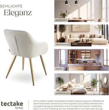 Тектейк® Крісло-стілець з підлокітниками, м'яке, обтягнуте тканиною Cord, для вітальні, їдальні, кухні, офісу - (1 шт., кремовий/золотий)