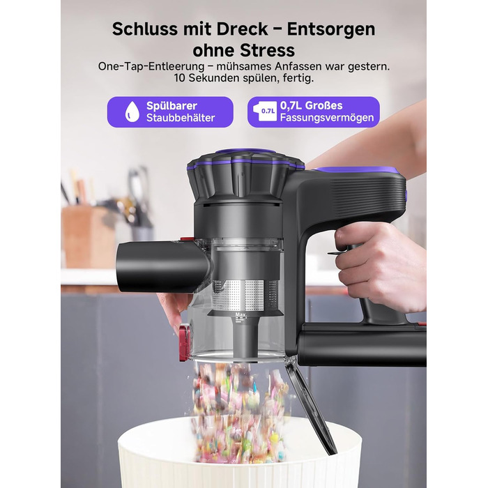 Бездротовий акумуляторний пилосос MONSGA з великою потужністю 45000Pa, до 50 хвилин роботи, дисплеєм, антизаплутана насадка, самостійна парковка, настінна зарядка, 8-шарова фільтрація, безщітковий двигун, для твердих поверхонь, килимів, шерсті тварин та а