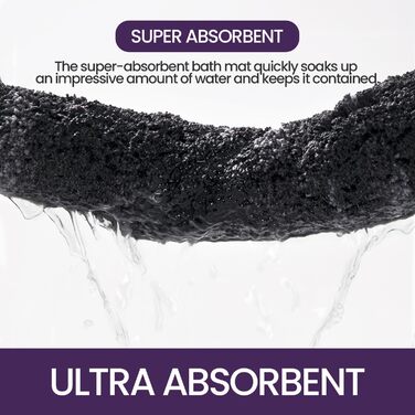 Килимок для ванної кімнати DEXI, 61 x 110 см, чорний, мікрофібра, антиковзаюча, швидковисихаюча